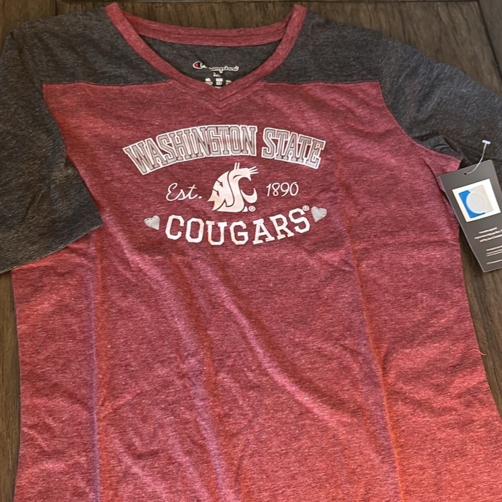 NWT [Champion] Washington State Cougars NCAA 1/2 Sleeve V-Neck Shirt Youth XL - Picture 5 of 14